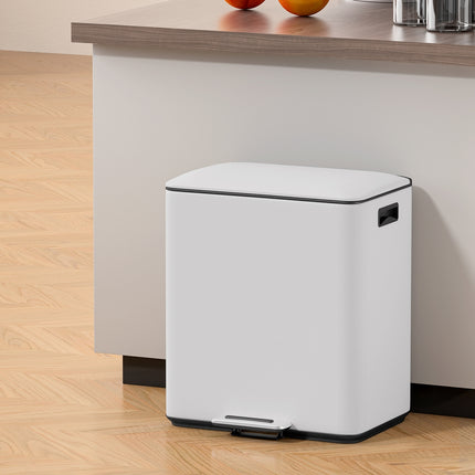 Cefito Pedal Bins Rubbish Bin Dual Compartment Waste Recycle Dustbins 40L White.