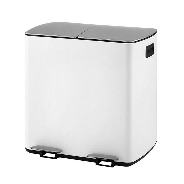 Cefito Pedal Bins Rubbish Bin Dual Compartment Waste Recycle Dustbins 40L White.