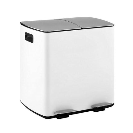 Cefito Pedal Bins Rubbish Bin Dual Compartment Waste Recycle Dustbins 40L White.