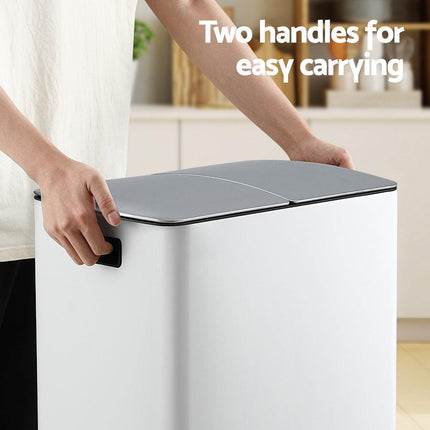 Cefito Pedal Bins Rubbish Bin Dual Compartment Waste Recycle Dustbins 40L White.