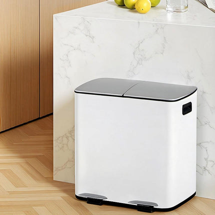 Cefito Pedal Bins Rubbish Bin Dual Compartment Waste Recycle Dustbins 40L White.