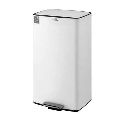 Cefito Pedal Bins Rubbish Bin Waste Recycle Dustbins Kitchen Trash Can 40L White.