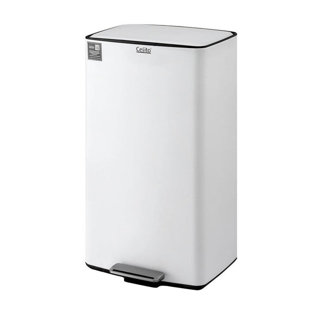 Cefito Pedal Bins Rubbish Bin Waste Recycle Dustbins Kitchen Trash Can 40L White.