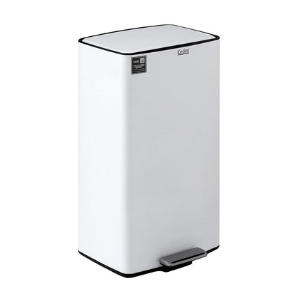 Cefito Pedal Bins Rubbish Bin Waste Recycle Dustbins Kitchen Trash Can 40L White.