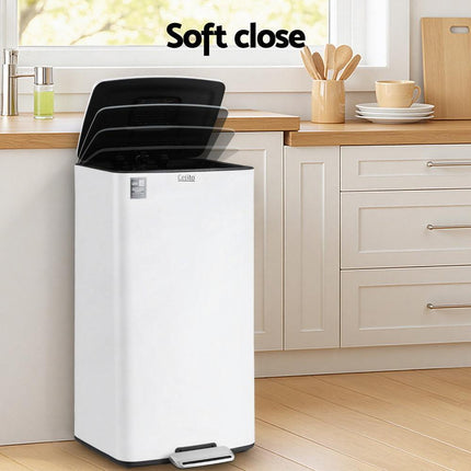 Cefito Pedal Bins Rubbish Bin Waste Recycle Dustbins Kitchen Trash Can 40L White.