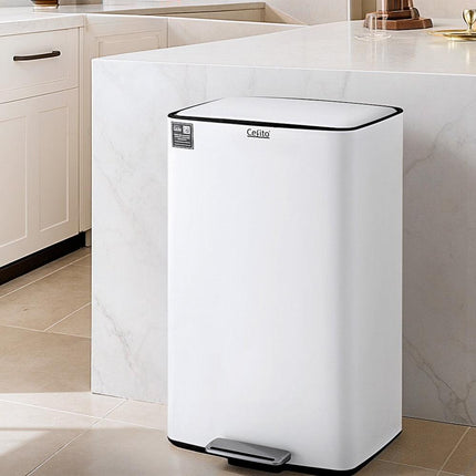 Cefito Pedal Bins Rubbish Bin Waste Recycle Dustbins Kitchen Trash Can 40L White.