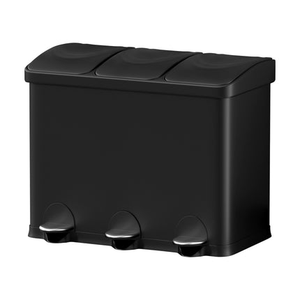 Cefito Pedal Bins Rubbish Bin Triple Compartments Waste Recycle Dustbins 45L.