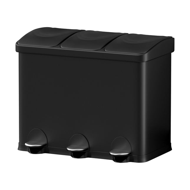 Cefito Pedal Bins Rubbish Bin Triple Compartments Waste Recycle Dustbins 45L.
