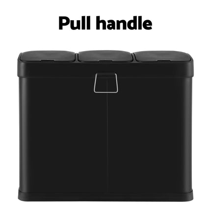 Cefito Pedal Bins Rubbish Bin Triple Compartments Waste Recycle Dustbins 45L.