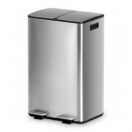 Cefito Pedal Bins Rubbish Bin Dual Compartment Waste Recycle Dustbins 60L Silver.