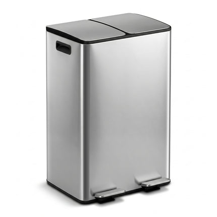 Cefito Pedal Bins Rubbish Bin Dual Compartment Waste Recycle Dustbins 60L Silver.