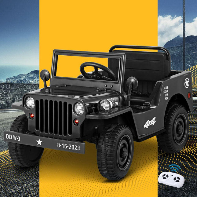 Rigo Kids Electric Ride On Car Jeep Military Off Road Toy Cars Remote 12V Black.