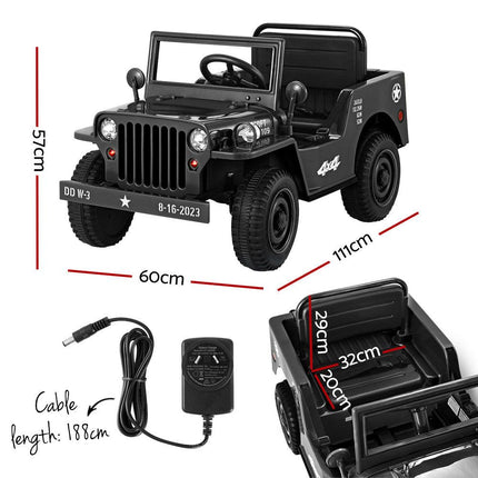 Rigo Kids Electric Ride On Car Jeep Military Off Road Toy Cars Remote 12V Black.
