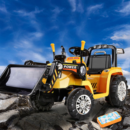 Rigo Kids Electric Ride On Car Bulldozer Digger Loader Remote 6V Yellow.