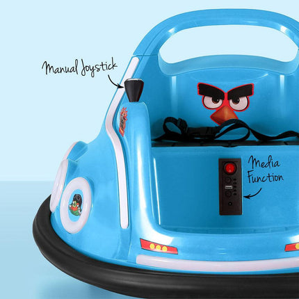 Kids Ride On Car Bumper Electric Toys Cars Light Remote Angry Birds Sticker Blue.