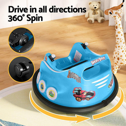 Kids Ride On Car Bumper Electric Toys Cars Light Remote Angry Birds Sticker Blue.