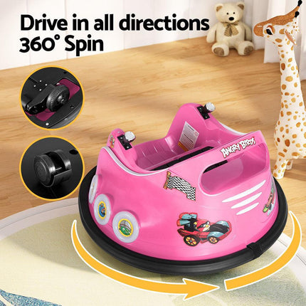 Kids Ride On Car Bumper Electric Ride On Cars Light Remote Angry Birds Sticker Pink.