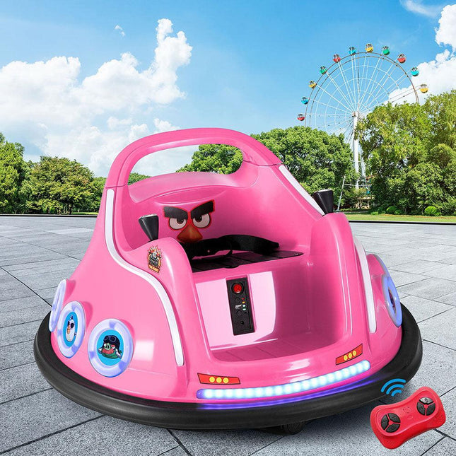 Kids Ride On Car Bumper Electric Ride On Cars Light Remote Angry Birds Sticker Pink.