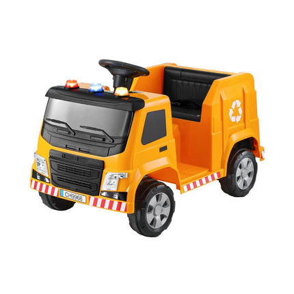 Rigo Kids Ride On Car Garbage Truck Police Light 12V Electric Toys Cars Yellow.