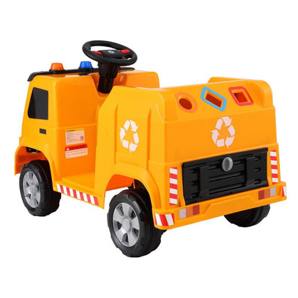 Rigo Kids Ride On Car Garbage Truck Police Light 12V Electric Toys Cars Yellow.