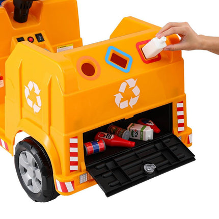 Rigo Kids Ride On Car Garbage Truck Police Light 12V Electric Toys Cars Yellow.