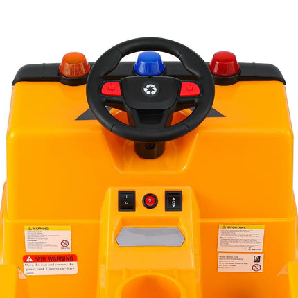 Rigo Kids Ride On Car Garbage Truck Police Light 12V Electric Toys Cars Yellow.