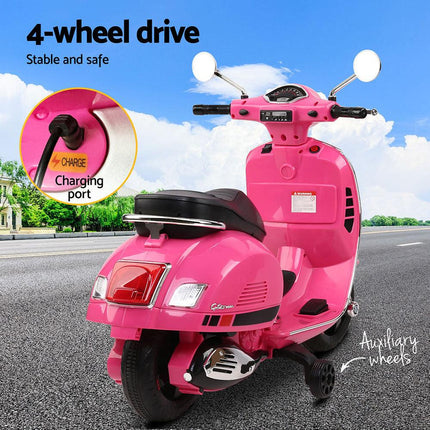Kids Electric Ride On Car Motorcycle Motorbike Vespa Licensed GTS Pink.
