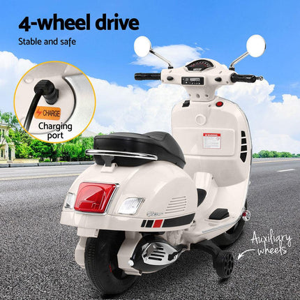 Kids Electric Ride On Car Motorcycle Motorbike Vespa Licensed GTS White.