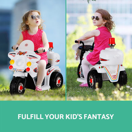 Rigo Kids Electric Ride On Police Motorcycle Motorbike 6V Battery White.