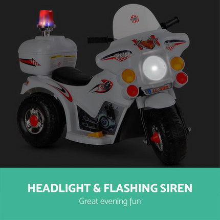 Rigo Kids Electric Ride On Police Motorcycle Motorbike 6V Battery White.