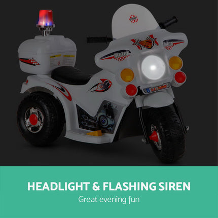 Rigo Kids Electric Ride On Police Motorcycle Motorbike 6V Battery White.
