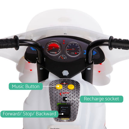Rigo Kids Electric Ride On Police Motorcycle Motorbike 6V Battery White.