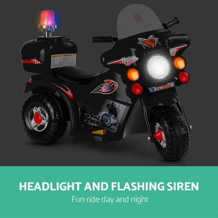 Rigo Kids Electric Ride On Police Motorcycle Motorbike 6V Battery Black.
