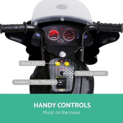 Rigo Kids Electric Ride On Police Motorcycle Motorbike 6V Battery Black.