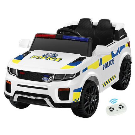 Rigo Kids Electric Ride On Patrol Police Car Horn Music Remote White.