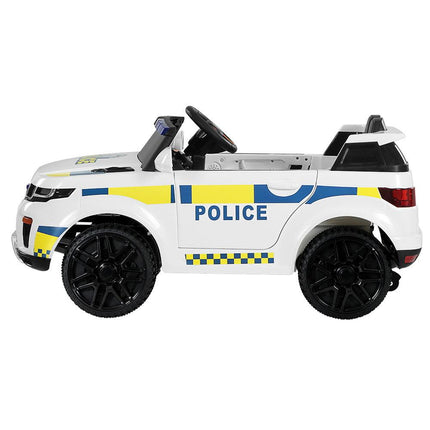 Rigo Kids Electric Ride On Patrol Police Car Horn Music Remote White.