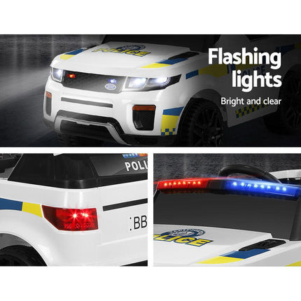 Rigo Kids Electric Ride On Patrol Police Car Horn Music Remote White.