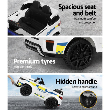 Rigo Kids Electric Ride On Patrol Police Car Horn Music Remote White.