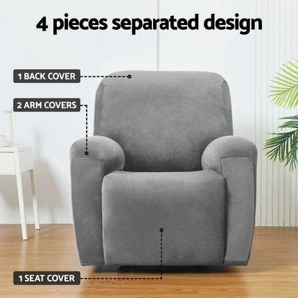 Artiss Recliner Chair Covers 1 Seater Velvet Grey.