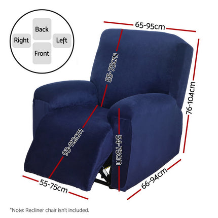 Artiss Recliner Chair Covers 1 Seater Velvet Navy.