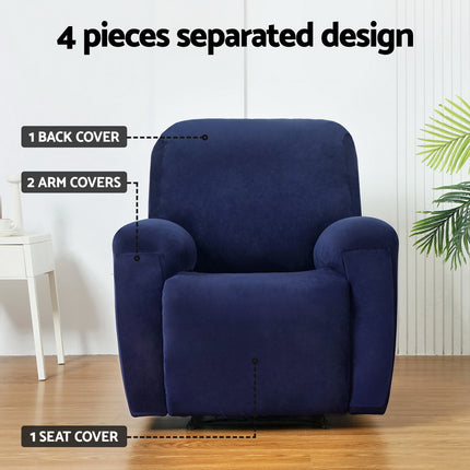 Artiss Recliner Chair Covers 1 Seater Velvet Navy.