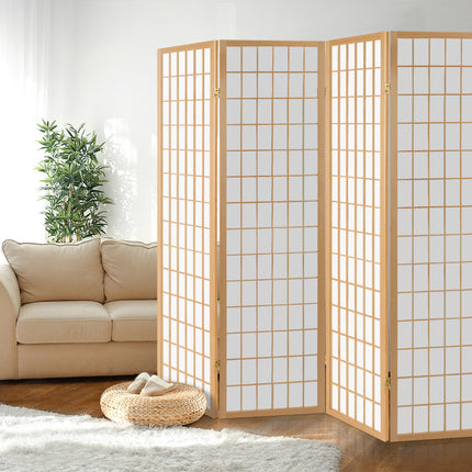 Artiss 4 Panel Room Divider Screen 174x179cm Natural.