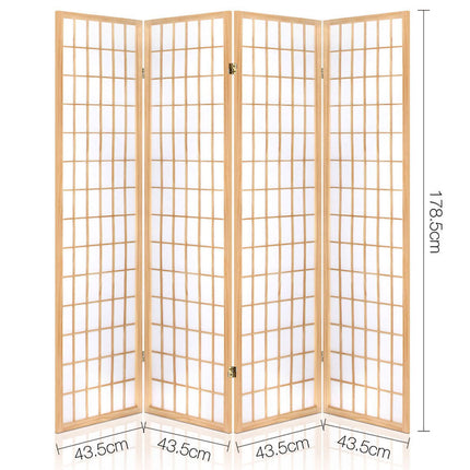 Artiss 4 Panel Room Divider Screen 174x179cm Natural.