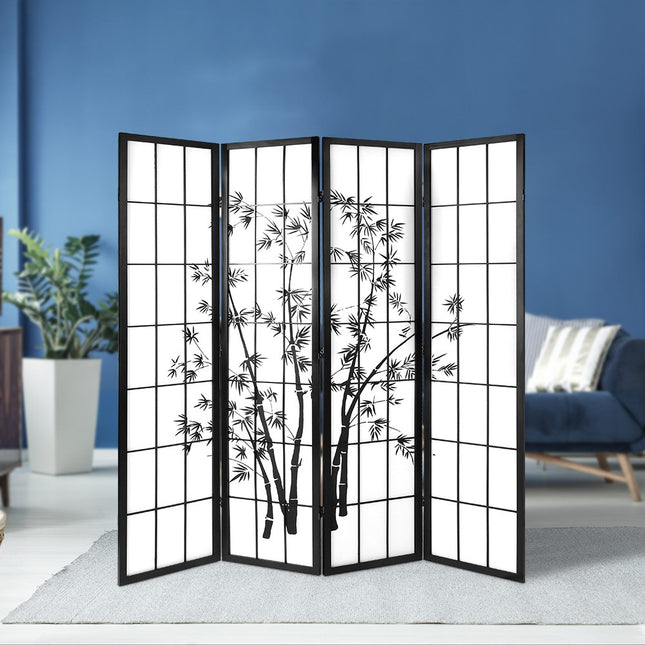 Artiss 4 Panel Room Divider Screen 174x179cm Bamboo Black White.