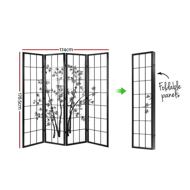 Artiss 4 Panel Room Divider Screen 174x179cm Bamboo Black White.