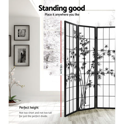 Artiss 4 Panel Room Divider Screen 174x179cm Bamboo Black White.