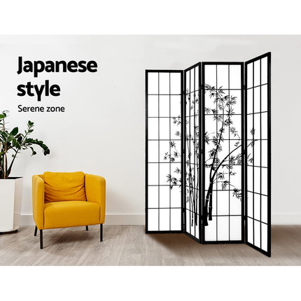 Artiss 4 Panel Room Divider Screen 174x179cm Bamboo Black White.