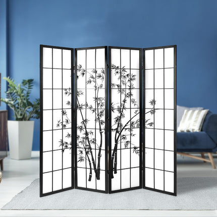 Artiss 4 Panel Room Divider Screen 174x179cm Bamboo Black White.