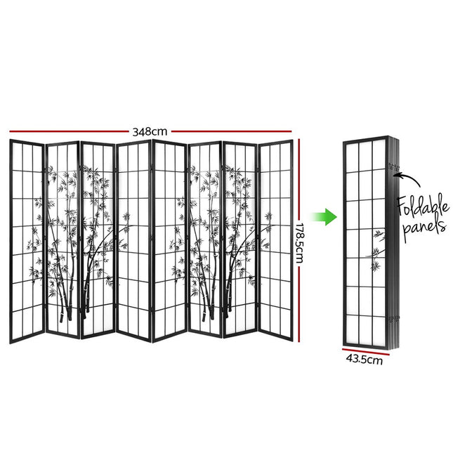 Artiss 8 Panel Room Divider Screen 348x179cm Bamboo Black White.