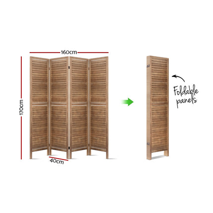 Artiss 4 Panel Room Divider Screen 160x170cm Louver Oak.